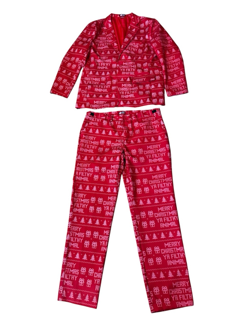 Red Holiday-Print Men's Suit Jacket and Pants Set